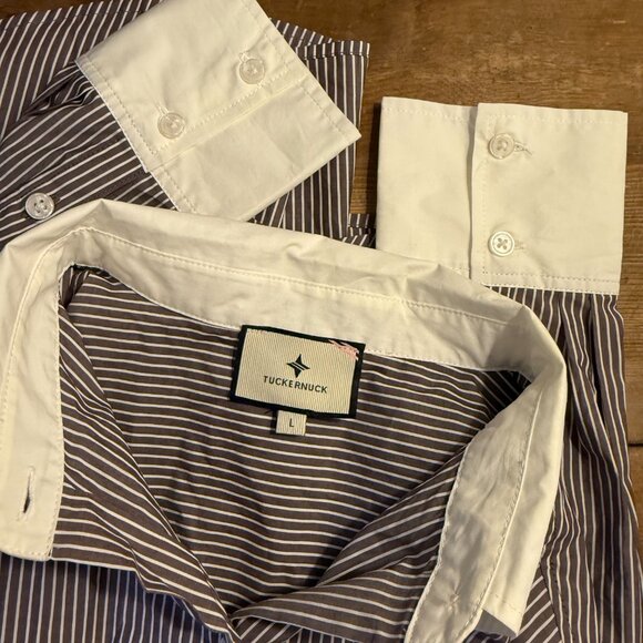 Tuckernuck | Size L | Red Stripe Nadine Boyfriend Button Down w/ Contrast Cuffs - Picture 4 of 8